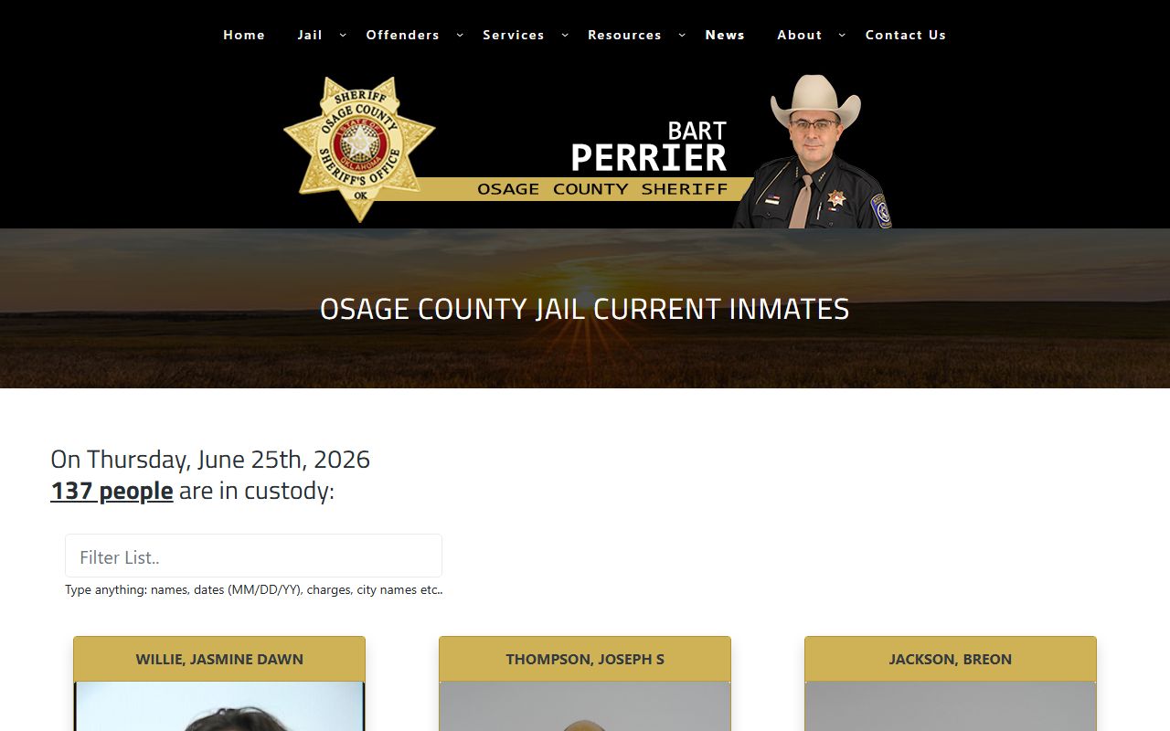 Osage County jail roster search for current inmate population records