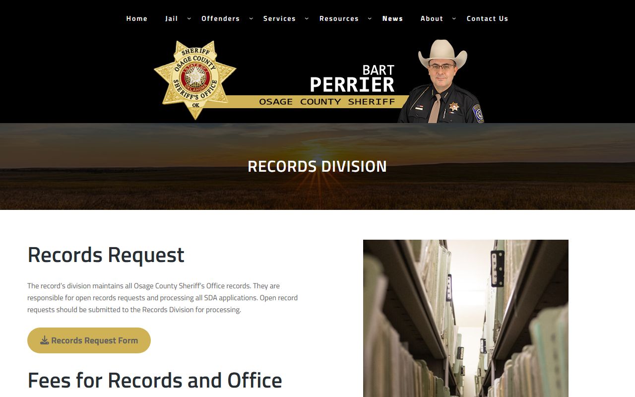 Osage County mugshot request and records division information